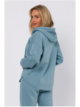 M761 Užsegamas džemperis su gobtuvu ir kengūros kišene - agave