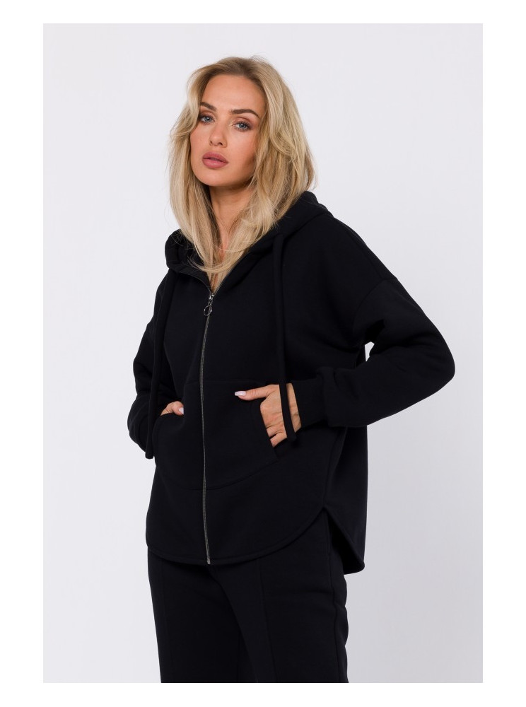 M761 Užsegamas džemperis su gobtuvu ir "kengūros" kišene - juoda