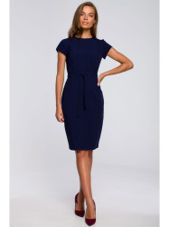S239 Pencil dress with a tie belt - navy blue