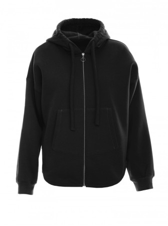 M761 Užsegamas džemperis su gobtuvu ir "kengūros" kišene - juoda