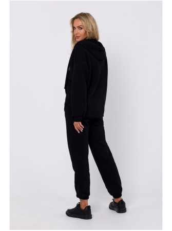 M761 Užsegamas džemperis su gobtuvu ir "kengūros" kišene - juoda