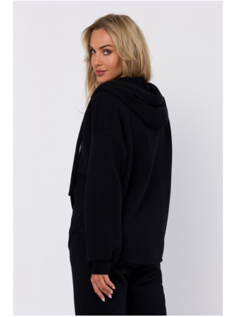 M761 Užsegamas džemperis su gobtuvu ir "kengūros" kišene - juoda