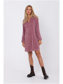 M767 Krepinio audinio suknelė su V formos iškirpte - crepe pink