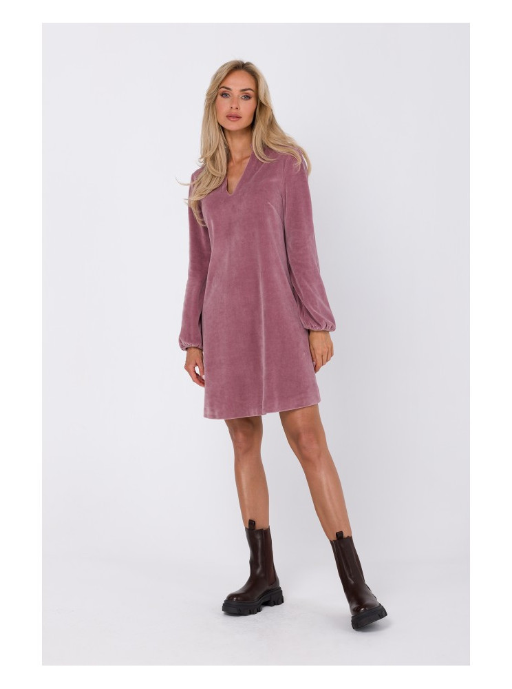 M767 Krepinio audinio suknelė V formos iškirpte - crepe pink