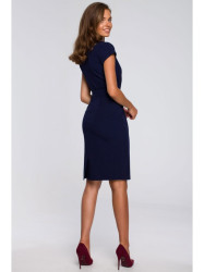 S239 Pencil dress with a tie belt - navy blue