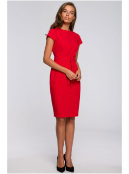 S239 Pencil dress with a tie belt - red