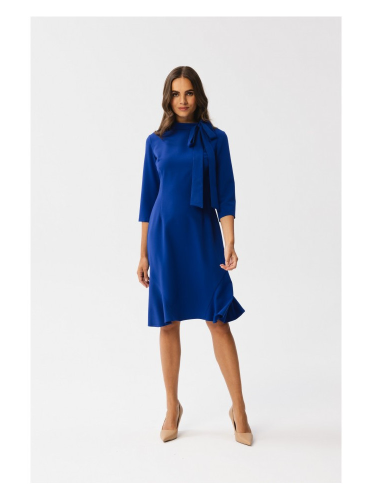 S346 Suknelė su kaklaraiščiu - karališka mėlyna