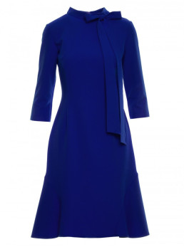 S346 Suknelė su kaklaraiščiu - karališka mėlyna