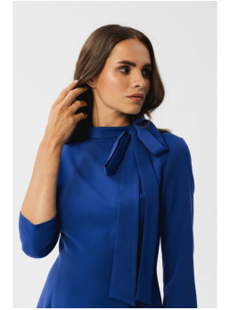 S346 Suknelė su kaklaraiščiu - karališka mėlyna