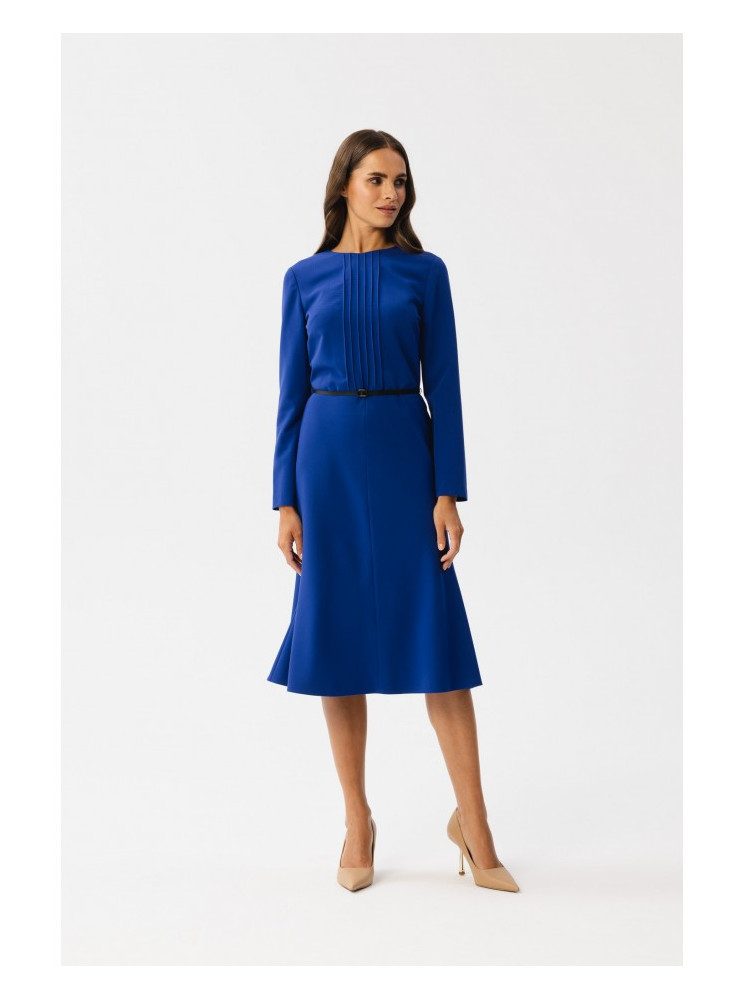S347 Suknelė su klostėmis priekyje - karališka mėlyna