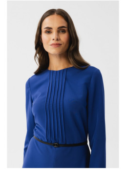 S347 Suknelė su klostėmis priekyje - karališka mėlyna