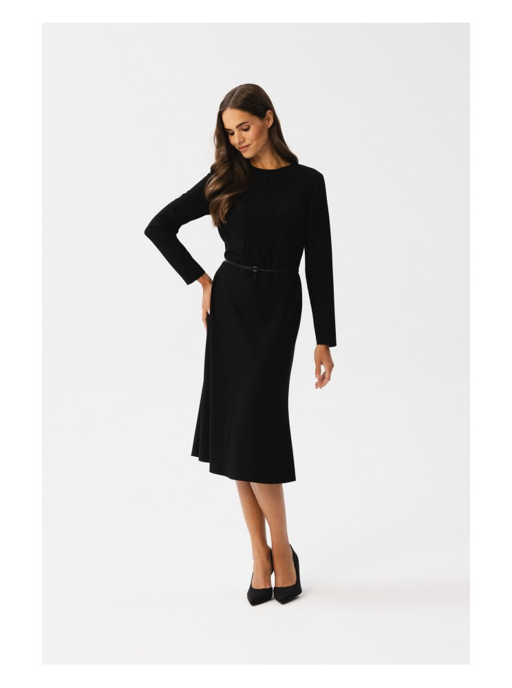 S347 Suknelė su klostėmis priekyje - juoda