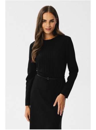 S347 Suknelė su klostėmis priekyje - juoda