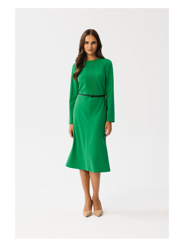 S347 Žalia suknelė su klostėmis priekyje - žalia