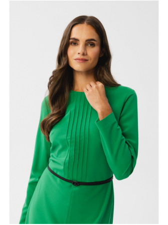 S347 Žalia suknelė su klostėmis priekyje - žalia