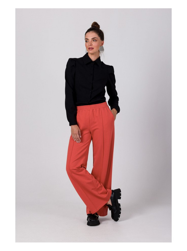 B275 Plytų rašto kelnės su priekine siūle - brick red