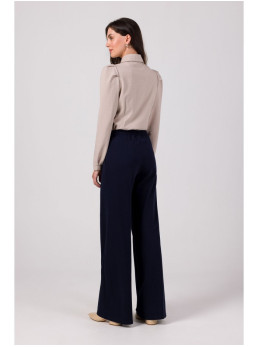 B275 Kelnės su dekoratyvinėmis siūlėmis priekyje - tamsiai mėlyna