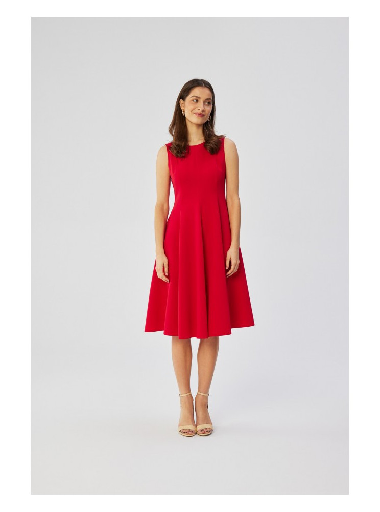 S358 Raštais platėjanti suknelė be rankovių - raudona