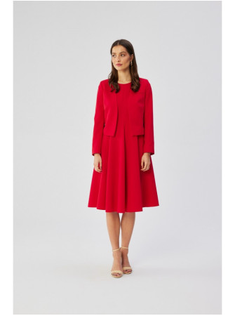 S358 Raštais platėjanti suknelė be rankovių - raudona