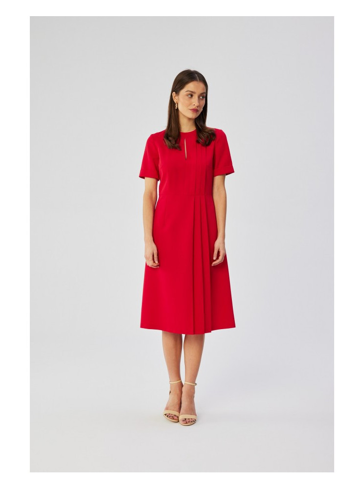 S361 Siaurėjanti suknelė su klostėmis šone - raudona