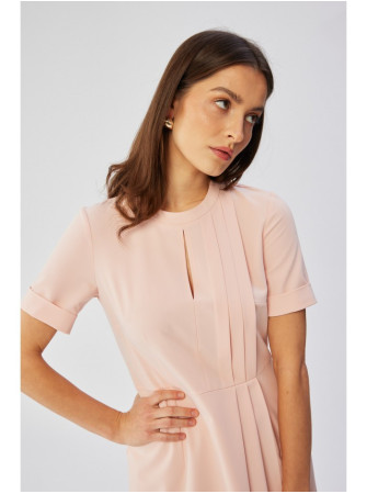S361 Siaurėjanti suknelė su klostėmis šone - pudros