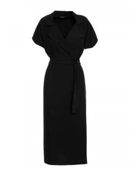 S363 Marškininė suknelė su diržu - juoda