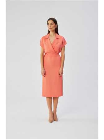 S363 Marškininė suknelė su diržu - oranžinė