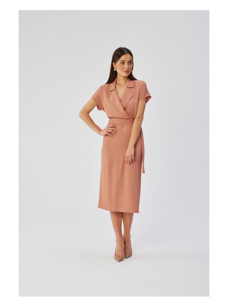 S363 Marškininė suknelė su juosmens dirželiu - rožių