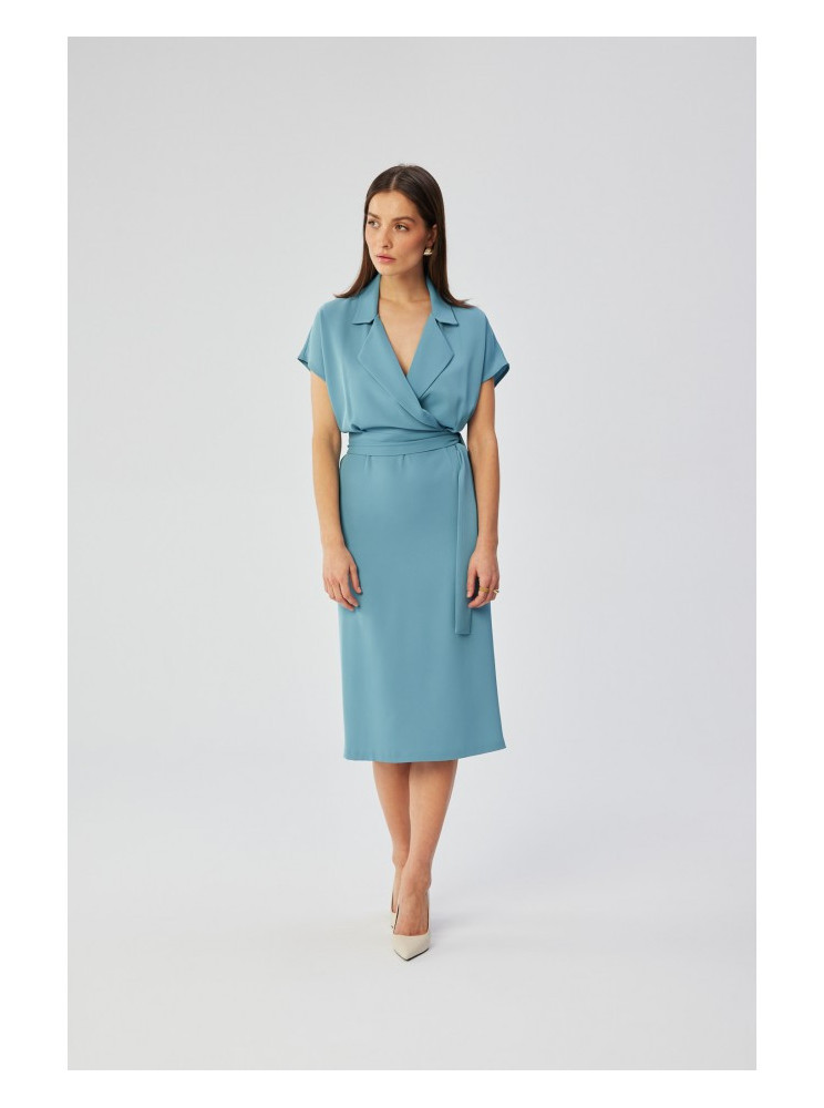 S363 Marškininė suknelė su diržu - dangaus mėlyna