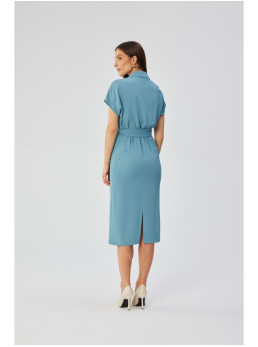 S363 Marškininė suknelė su dirželiu - dangaus mėlyna