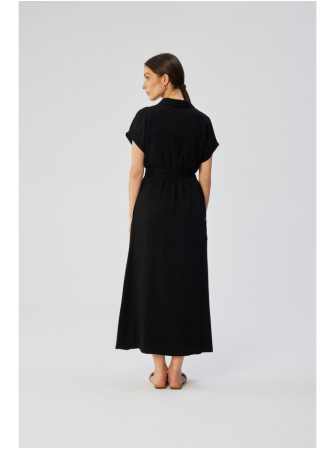 S364 Viskozinė ilga marškinių tipo suknelė - juoda