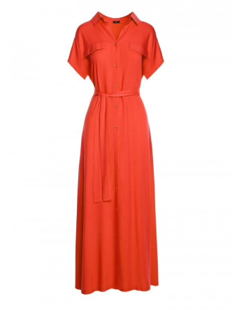 S364 Viskozinė ilga marškinių tipo suknelė - koralinė