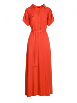 S364 Viskozinė ilga marškinių tipo suknelė - koralinė