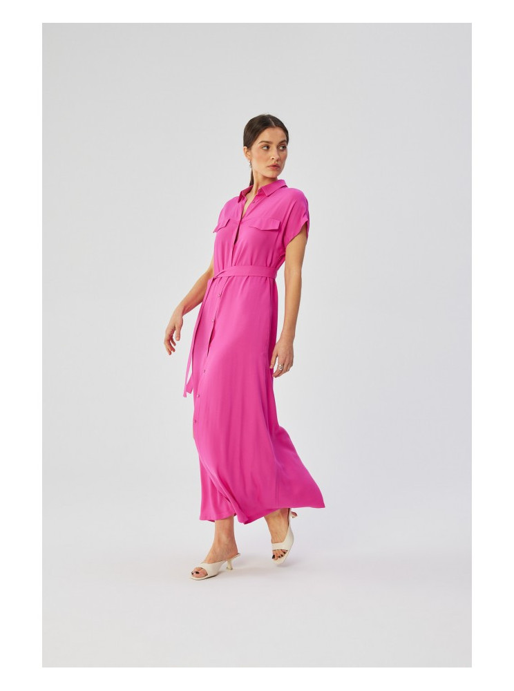 S364 Viskozinė ilga marškinių tipo suknelė - alyvinė