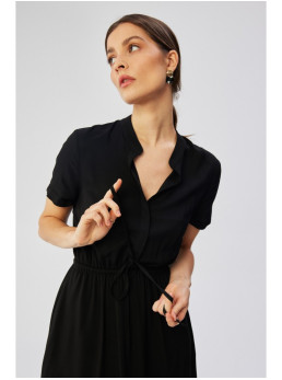 S366 Viskozinė suknelė su raišteliu liemens srityje - juoda