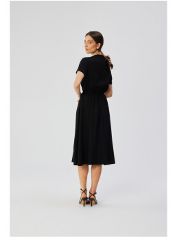 S366 Viskozinė suknelė su raišteliu liemens srityje - juoda