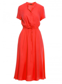 S366 Viskozinė suknelė su raišteliu per liemenį - koralinė
