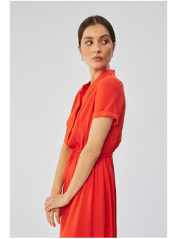 S366 Viskozinė suknelė su juostele juosmeniui - koralinė