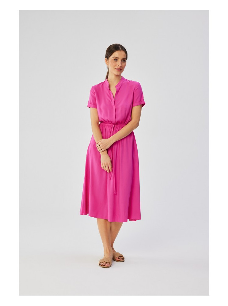 S366 Viskozinė suknelė su raišteliu liemens srityje - alyvinė