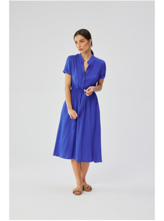 S366 Viskozinė suknelė su raišteliu per liemenį - mėlyna