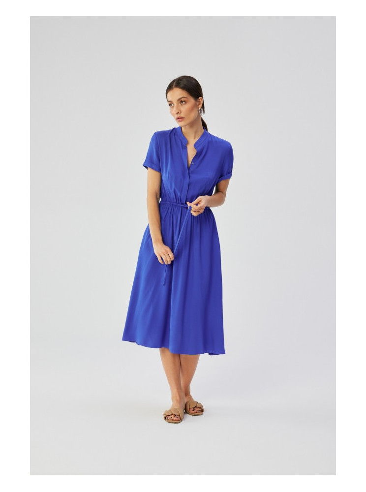 S366 Viskozinė suknelė su raišteliu per liemenį - mėlyna