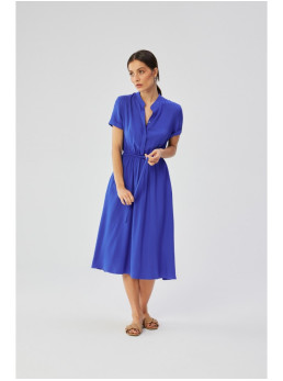 S366 Viskozinė suknelė su raišteliu per liemenį - mėlyna
