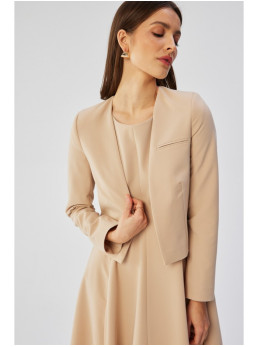 S368 Trumpas smėlio spalvos švarkelis be užsegimo - smėlio