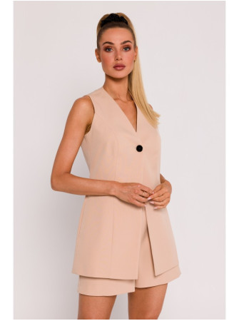 M776 Viengubas užsegamas švarkas be rankovių - smėlio