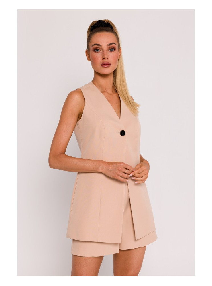 M776 Viengubas užsegamas švarkas be rankovių - smėlio