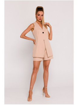 M776 Viengubas užsegamas švarkas be rankovių - smėlio