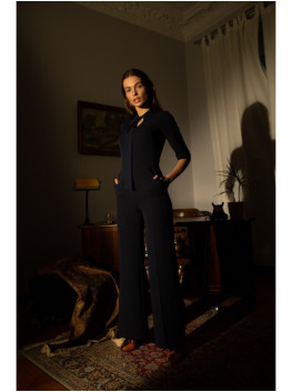 S243 Elegant jumpsuit with a tie neck - black