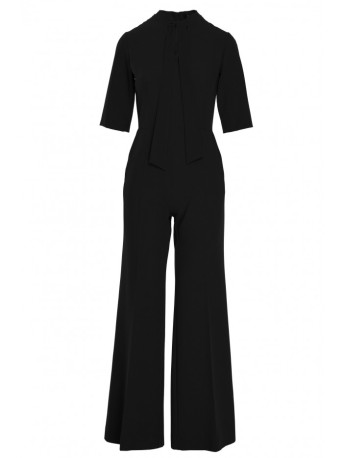 S243 Elegant jumpsuit with a tie neck - black