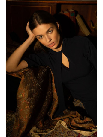 S243 Elegant jumpsuit with a tie neck - black