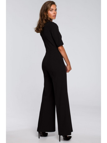 S243 Elegant jumpsuit with a tie neck - black